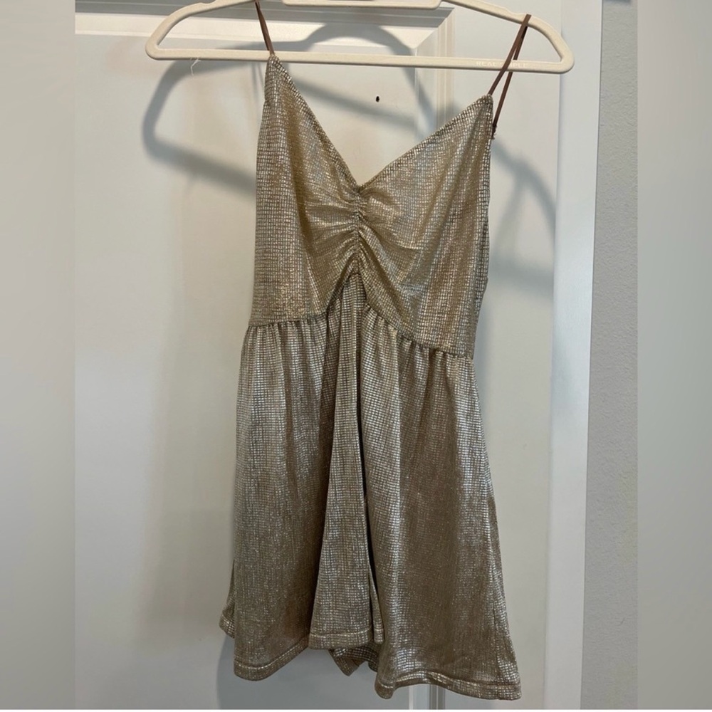 Urban Outfitters Champagne Metallic Spaghetti Strap Romper